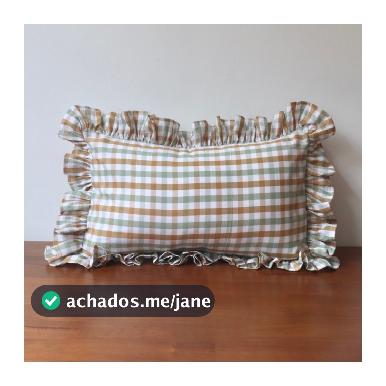 Capa de Almofada Com Babados | Xadrez Grande Verde e Caramelo | 100% Algodão | 30x50 (Rinzeira)