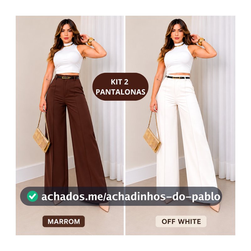 Kit 2 Calças Com Cinto Social Feminina Pantalona Alfaiataria Lançamento Moda Luxo Elegância Social