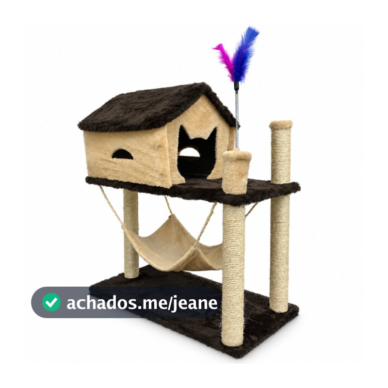 Arranhador para Gatos Casinha Rede Poste Sisal Brinquedo Interativo com Penas