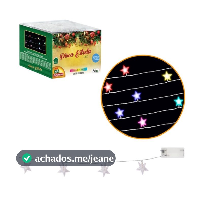 Enfeite Pisca Pisca Natal 8Led Estrela Colorida Enfeite Natal