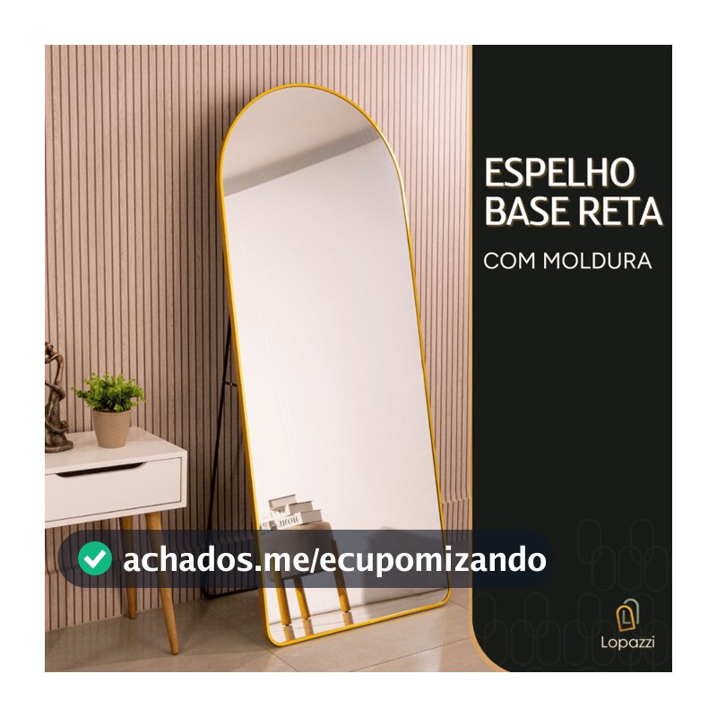 Espelho Lopazzi Base Reta Corpo Inteiro 170x70 Com Suporte de Chão Moldura Alumínio Quarto Sala Decorativo