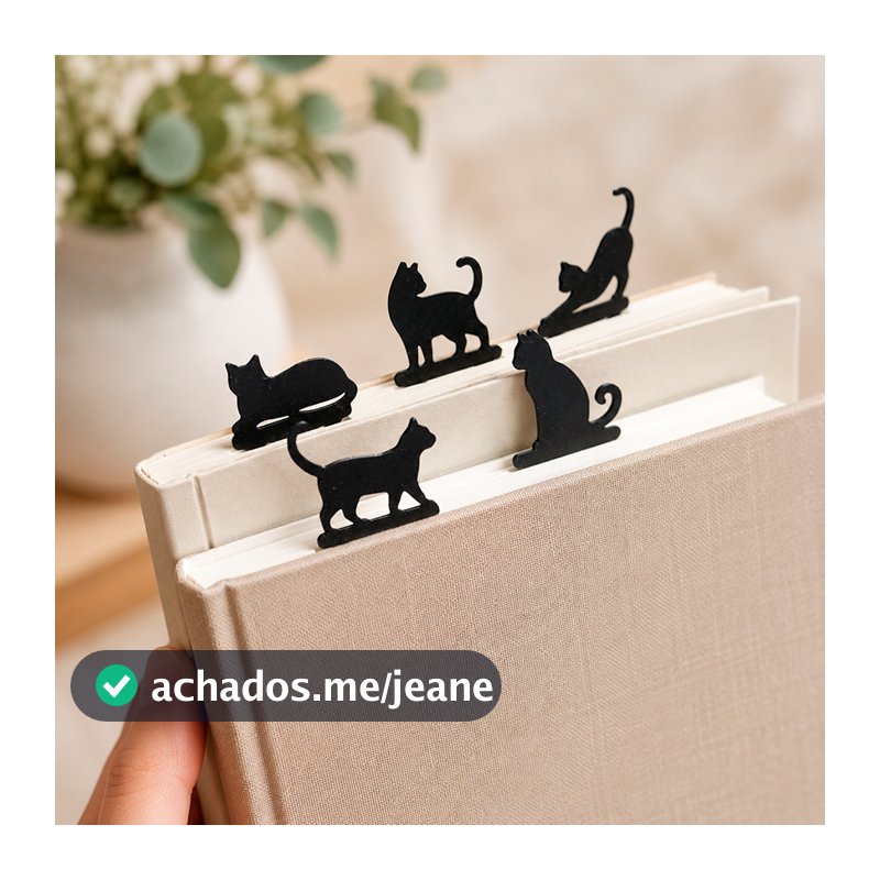Kit 5 Marcadores de Página Gato Plástico Bookmark Criativo - Presente Leitura Livro Estudo Gateiro