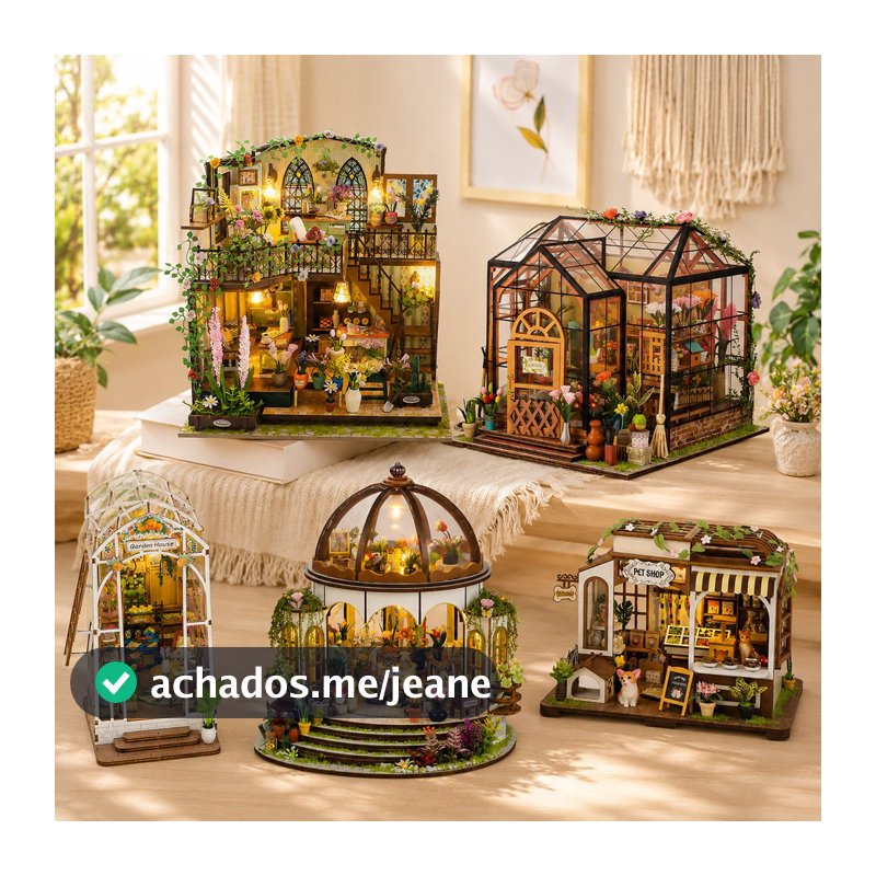 Kit Jardim em Miniatura de Madeira com Luz LED - Maquete 3D DIY para Decoração de Mesa e Presente