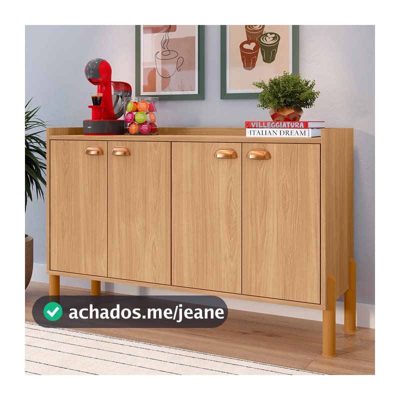 Aparador Buffet CHICAGO 4 Portas com 2 Prateleiras Internas  Puxadores Concha Premium - ACHADINHOS