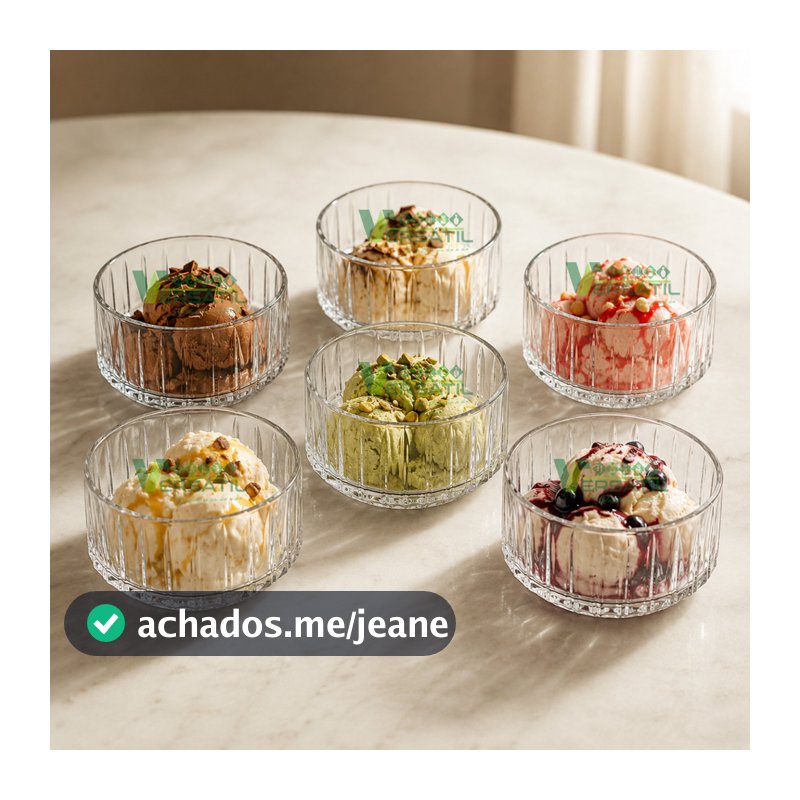 Kit Jogo 6 Bowls Wolff de Cristal Tigelas Cumbuca Sobremesa Requintada Mesa Posta Luxo Top Sorvete Petisqueira Conjunto