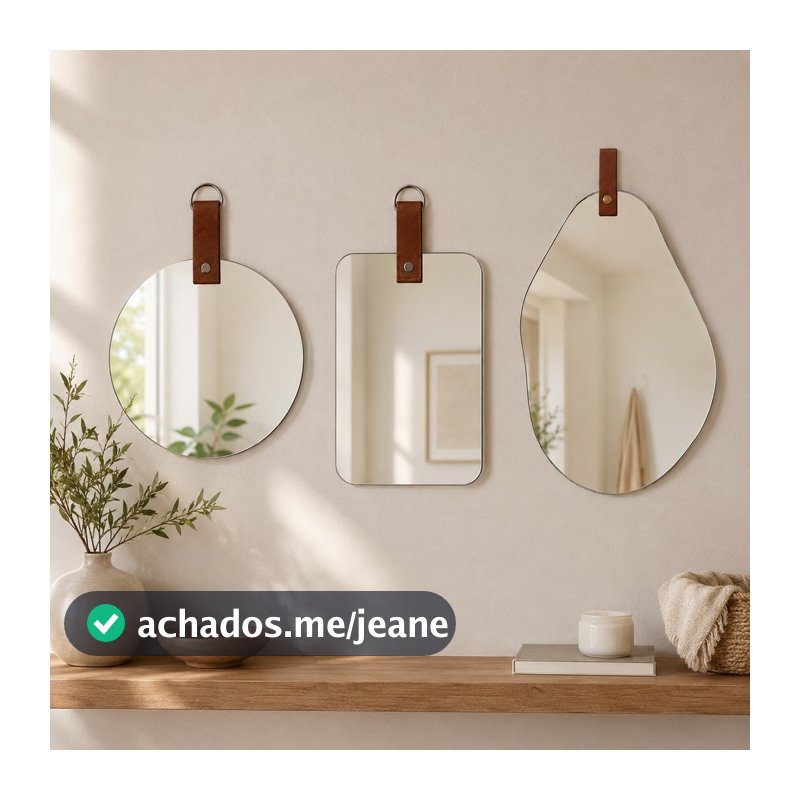 Espelho Decorativo Orgânico Redondo ou Retangular com Alça para Sala Quarto Banheiro Hall