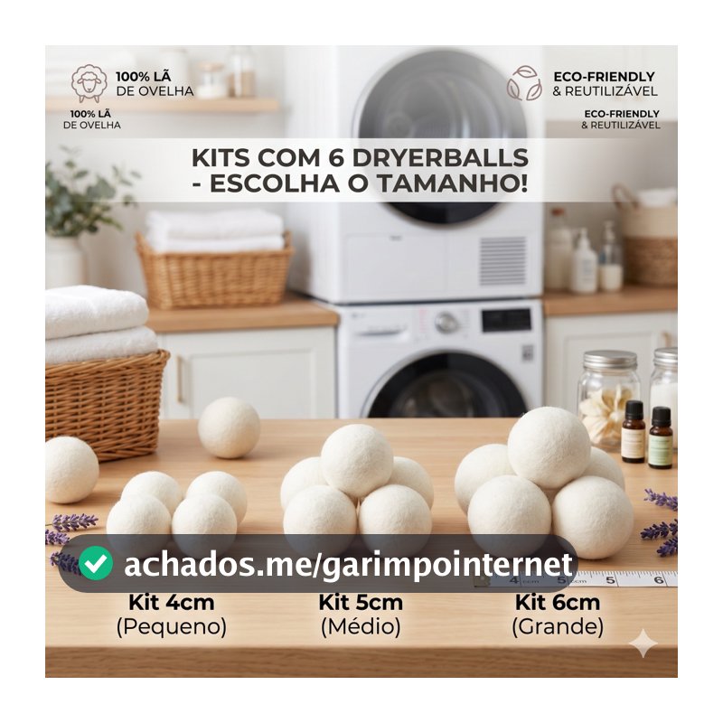 Kit 6 Dryer Balls Bolas De Lã - Seca Rápido, Tira Pelos, Amacia Sem Quimica, Lavadora e Secadora