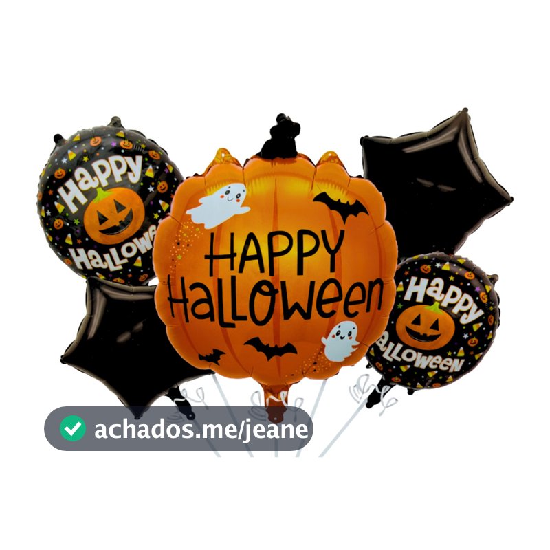 Kit Com  5 Balões Metalizados Halloween de Abobora happy halloween
