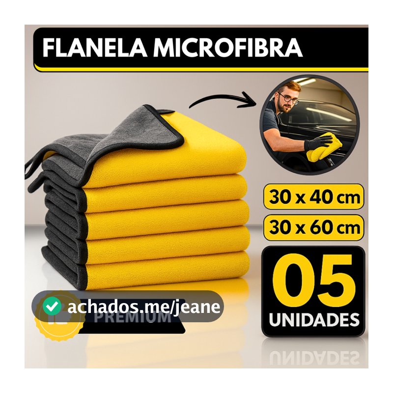Kit 05 Flanela Microfibra Automotiva 30x40 30x60 600GSM Premium Para Lavagem de Carro