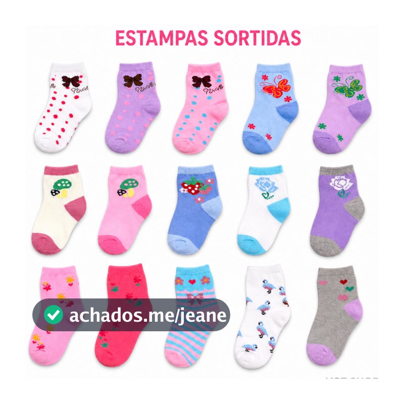 Kit 3 6 9 12 15 e 18 Pares de Meias Infantis Femininas 2 a 10 Anos Algodão
