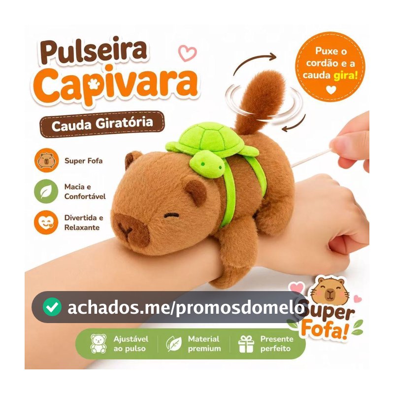 Pulseira de Pelúcia Capivara Fofa Brinquedos Bate Enrola Com Mochilinha Tartaruga com cauda girando