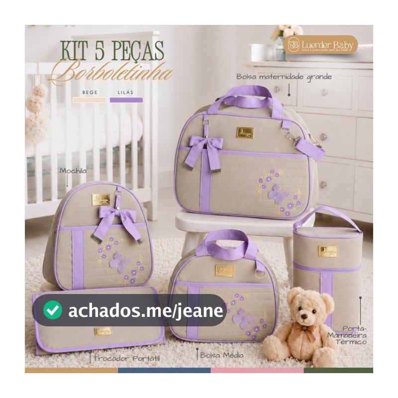 Kit Bolsa Maternidade 5 Peças Luxo Bebê Menina Borboleta Mala Enxoval Completa Luender Baby