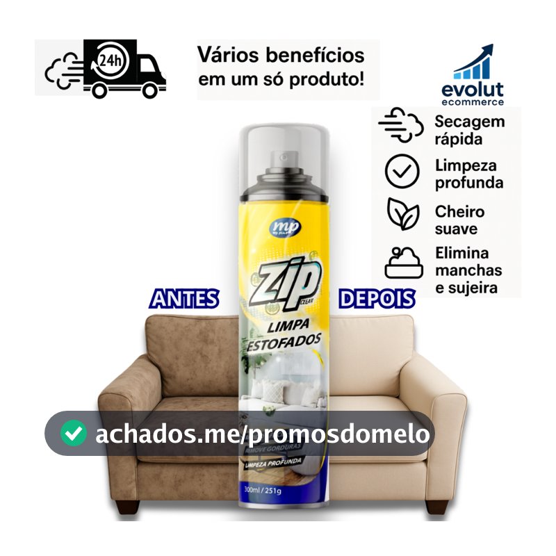 Espuma Spray Zip Clean 300ml Limpa a Seco Sofá, Estofado, Banco de Carro Limpeza Profunda