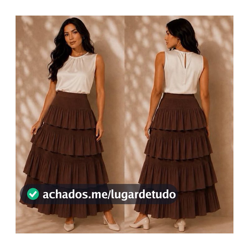 Saia 4 Camadas Plissada Lisa Moda Feminino Religiosa