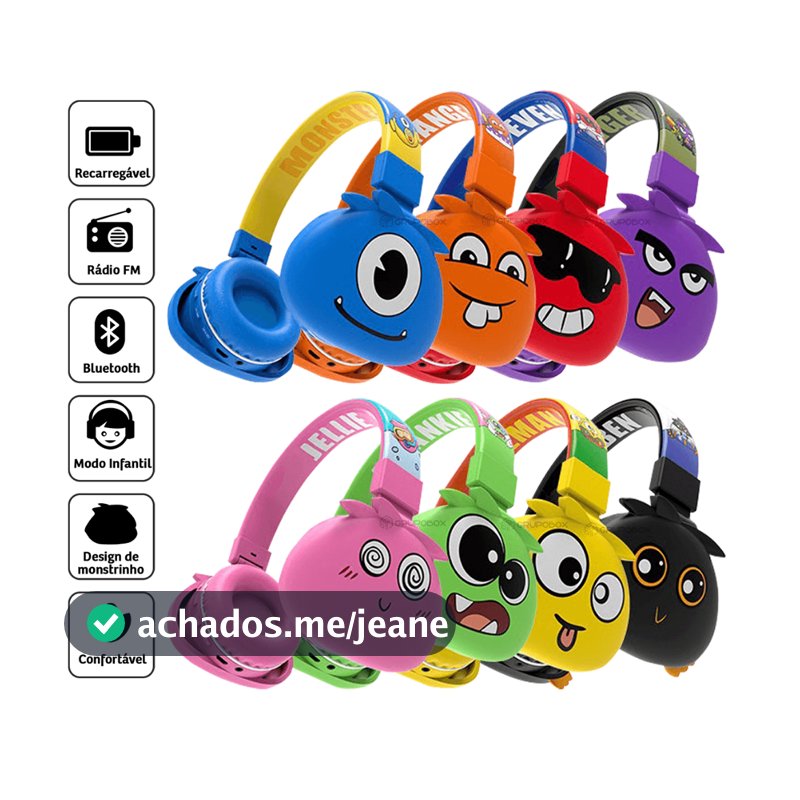 Fone de Ouvido Bluetooth Headset Infantil Monster sem Fio Com Microfone