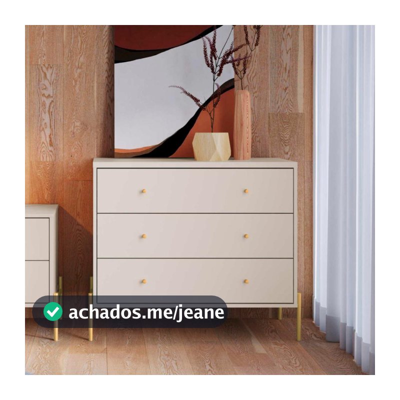 Cômoda 3 Gavetas Gaveteiro 94 cm Pés em Aço Carbono Quarto Jasper