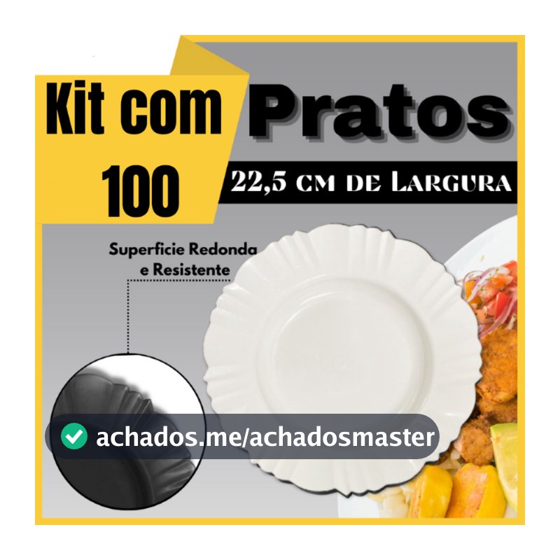 Kit 100 Pratos Pétala Plastico Redondo Fundo Resistente