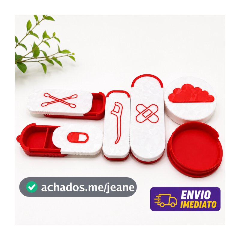 Kit Porta curativo - Organizador Porta Comprimidos Cotonete Algodão e Fio Dental Compacto