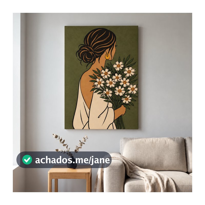 Quadro Decorativo Mulher Flores do Campo 60x90 Tela Canvas Grande Pronto Para Pendurar Sala Quarto