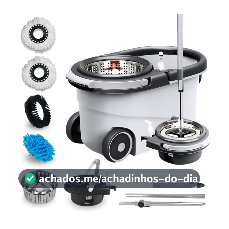 Mop Giratório 360 Cabo 150cm Inox Com Rodas Balde Centrífuga Esfregão Spin Limpeza Porcelanato