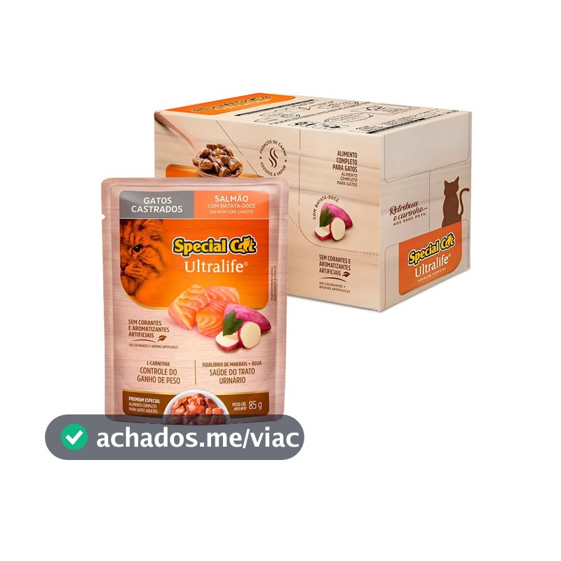 Kit 12un. Ração Úmida Special Cat Ultralife Sachê Para Gatos Castrados Salmão 85g