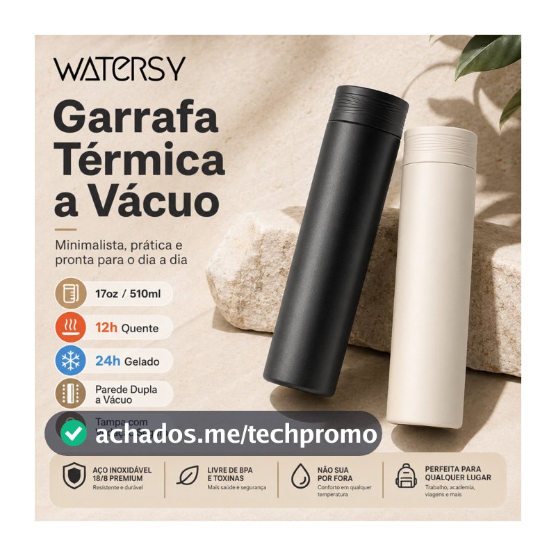 Watersy Garrafa Térmica 17oz/510ml a Vácuo Inox 18/8 Antivazamento Portátil para Café Chá Água