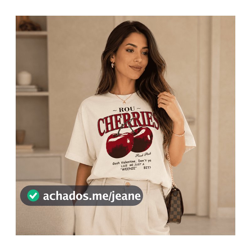 Camiseta Feminina Estilosa Estampada Cherries - Algodão Premium