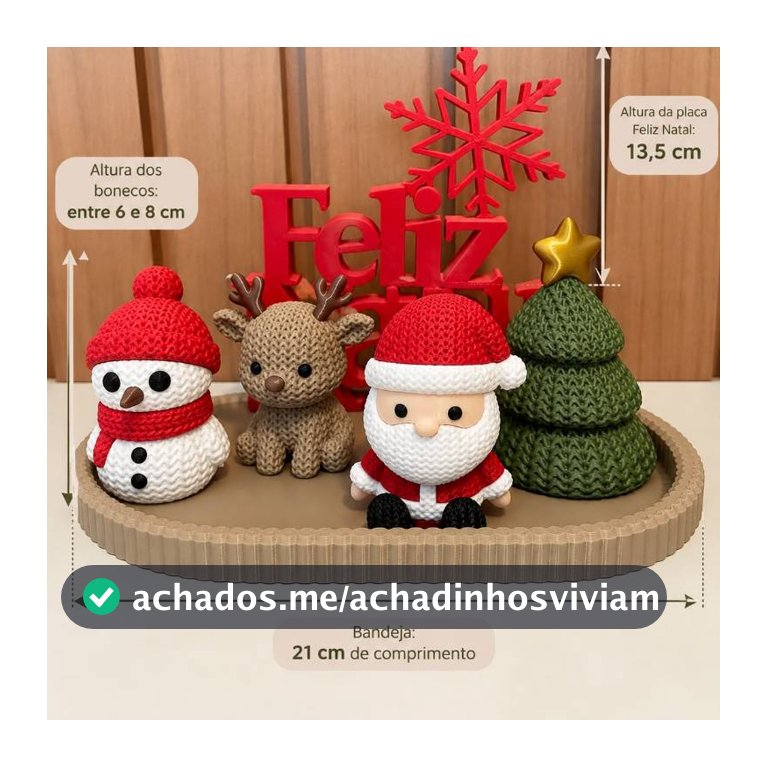 Kit Decoração de Natal 3D Papai Noel Rena Boneco de Neve Placa Feliz Natal