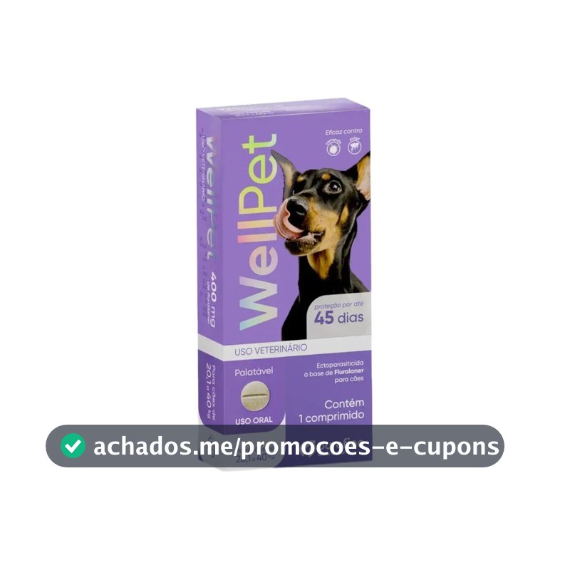 Wellpet 400mg Antipulgas Carrapatos Cães 20-40kg Fluralaner