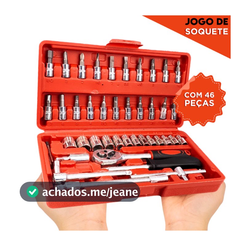 Kit De Ferramentas 46 Peças Jogo De Soquetes Chave Catraca Reversível Com Maleta Completo