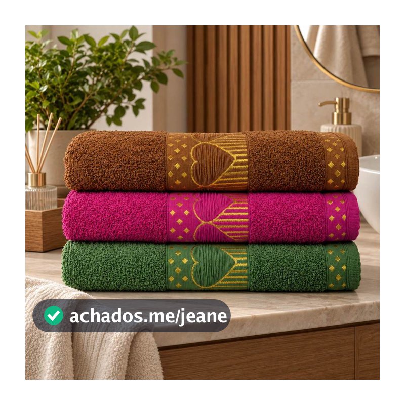 Kit 3 Toalhas de Banho Jacquard Grande 75x150cm Macia Absorvente Alta Qualidade Grossa Coração