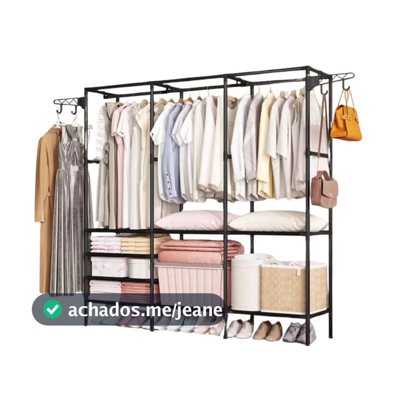 Guarda Roupa Portatil Arara Multifuncional Desmontavel Arara De Roupa Cabideiro Chão Sapateira Rack Organizador Multiuso