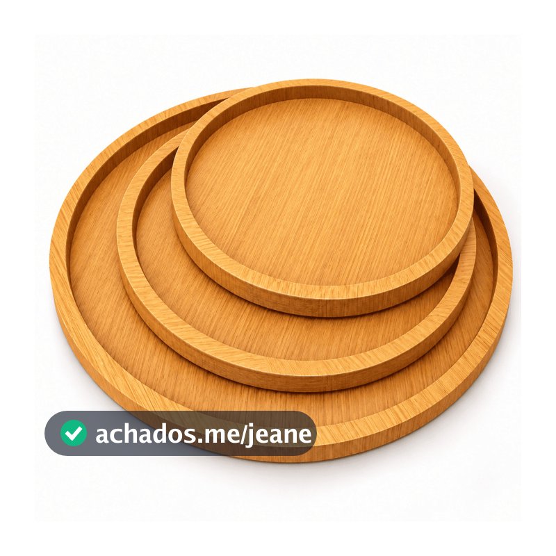 Kit 3 Bandejas Redondas MDF Amadeiradas 29,5cm 23,5cm e 19,5cm Decorativas Organizador Perfumes