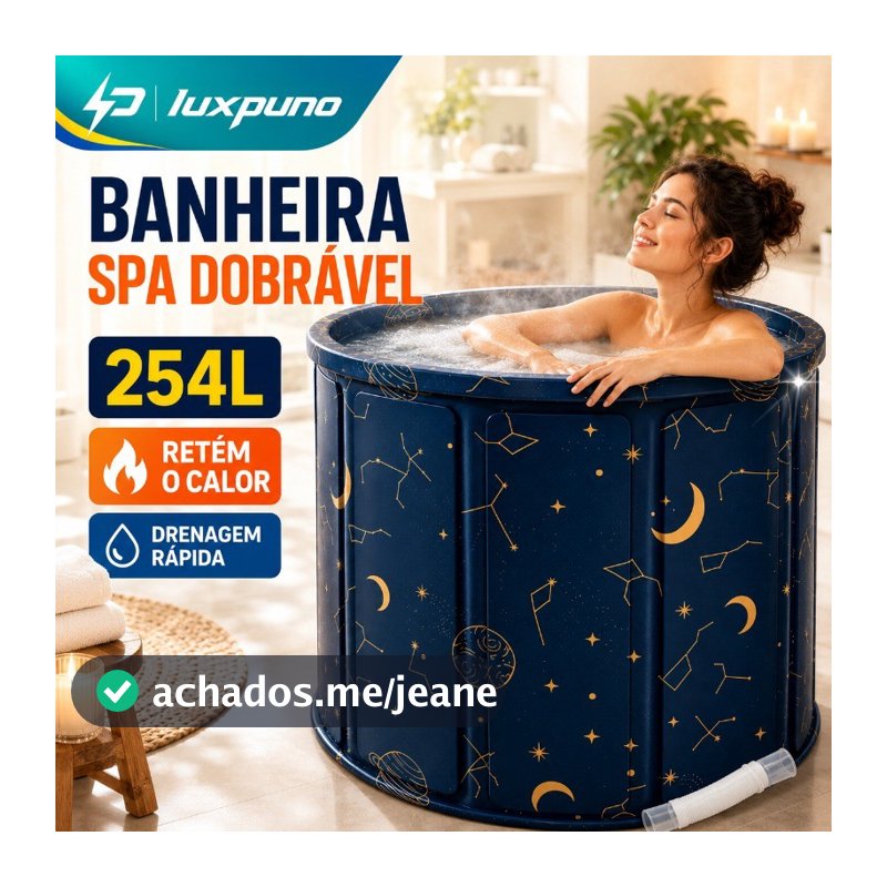 Banheira Dobrável SPA Adulto Portátil 70cm 254 Litros Ofurô Reforçado com Drenagem Rápida Isolamento Térmico