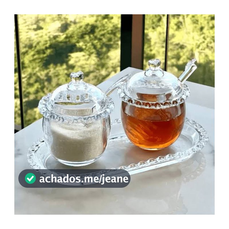 Kit coração meleira e açucareiro e bandeija de vidro Lyor