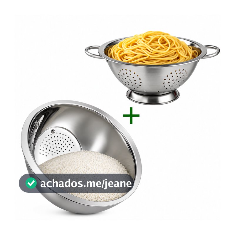 Kit Escorredor de Massas + Escorredor de Arroz Verduras Legumes em Aço Inox