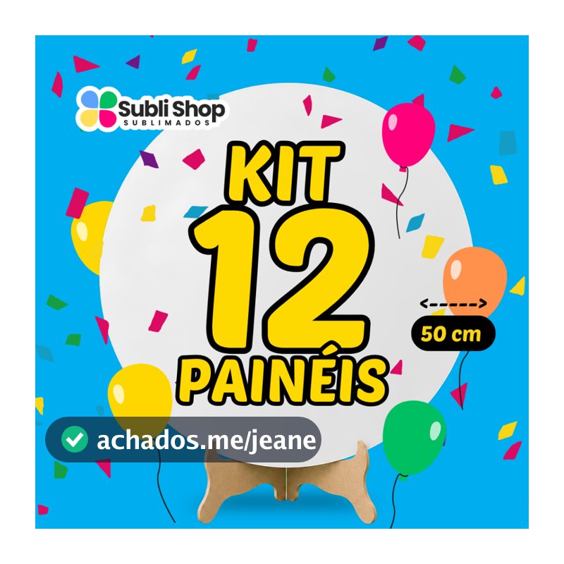 Kit 12 Painéis Redondo 50x50 cm Tecido Sublimado Escolha seu Tema