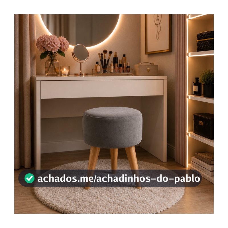 Puff Redondo Decorativo 36cm Estofado Banco com Pes Palito Sala Quarto Closet Moderno