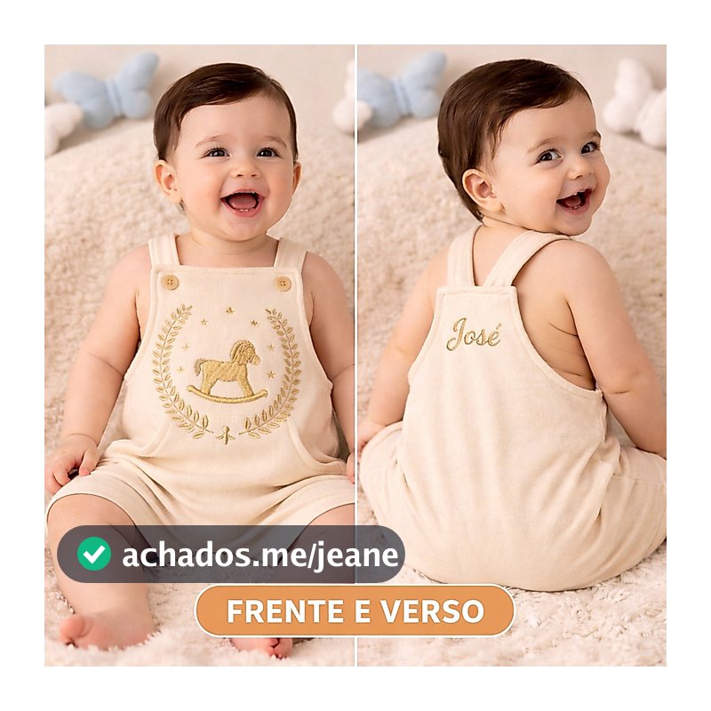 Jardineira Personalizada Nome Bordado Bebê Menino Menina Manga Curta Verão Roupas de Bebês
