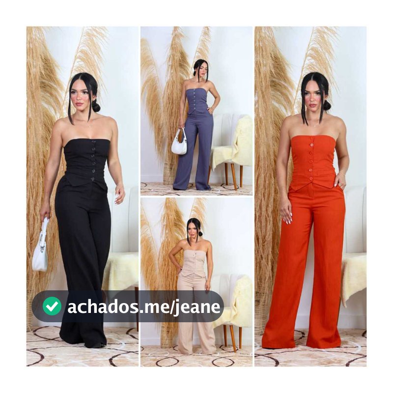 conjunto feminino casual de calça pantalona é blusa tomara que caia