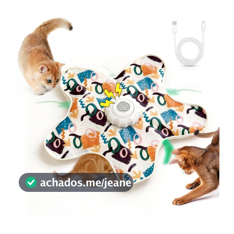 Brinquedo Gato Automático Caça Rato Penas Interativo Antiestresse Recarregável 1200mAh Tipo C