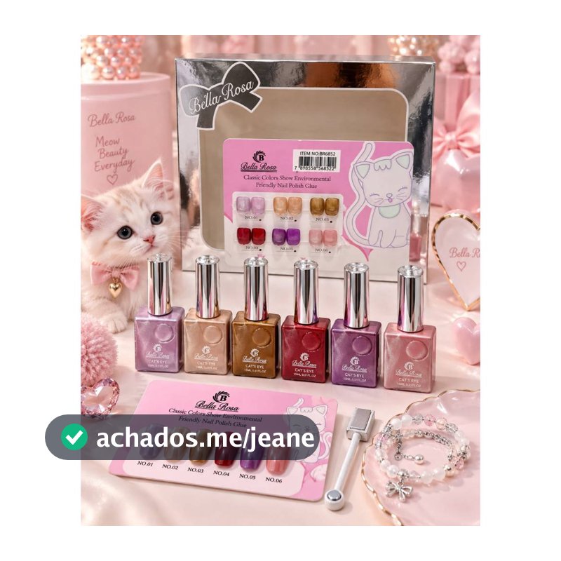 Kit 6 Esmaltes Magnéticos Bella Rosa 15ml Com Ímã E Pulseira e paleta