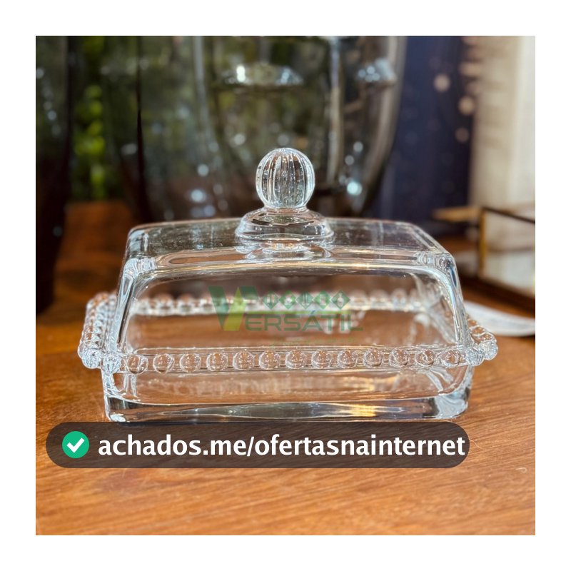 Manteigueira Manteguera Porta Manteiga de Cristal Pearl Bolinhas Wolff Transparente Grande Manteiga Inteira