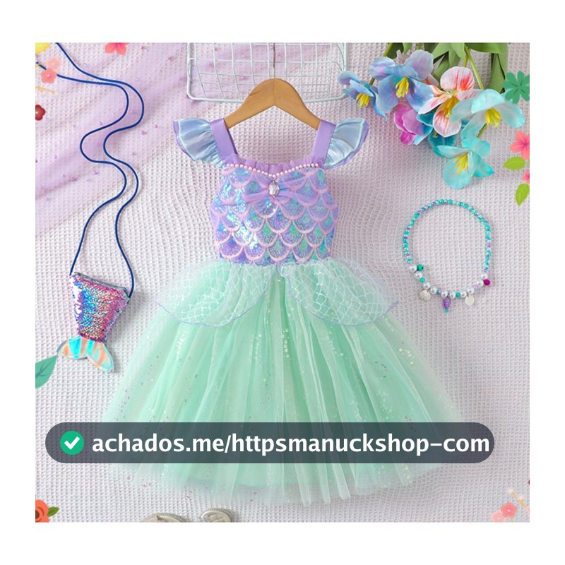 Meninas manga voadora gaze doce lantejoulas trajes sereia vestido de princesa