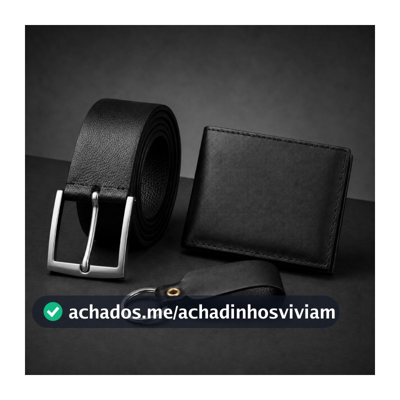 Kit Carteira Masculina + Cinto Masculino + Chaveiro Presente Dia dos Pais