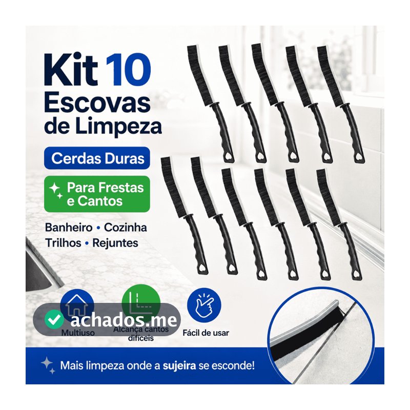 Kit 10 Escovas de Limpeza para Frestas Cantos Rejuntes e Trilhos de Janelas