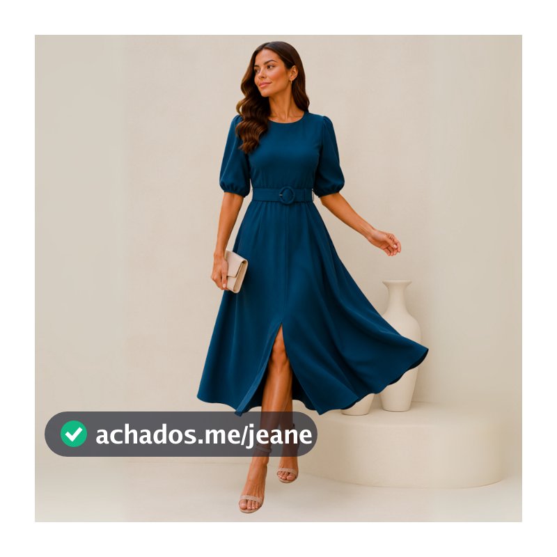 Vestido Midi Com Manga E Fenda Colors Candy Moda Evangélica Acompanha Cinto