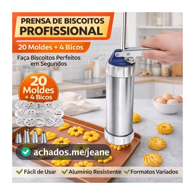 Máquina Modeladora De Biscoito Bolacha Biscoiteira Inox Manual Com 20 Formas 4 Bicos Para Decorar