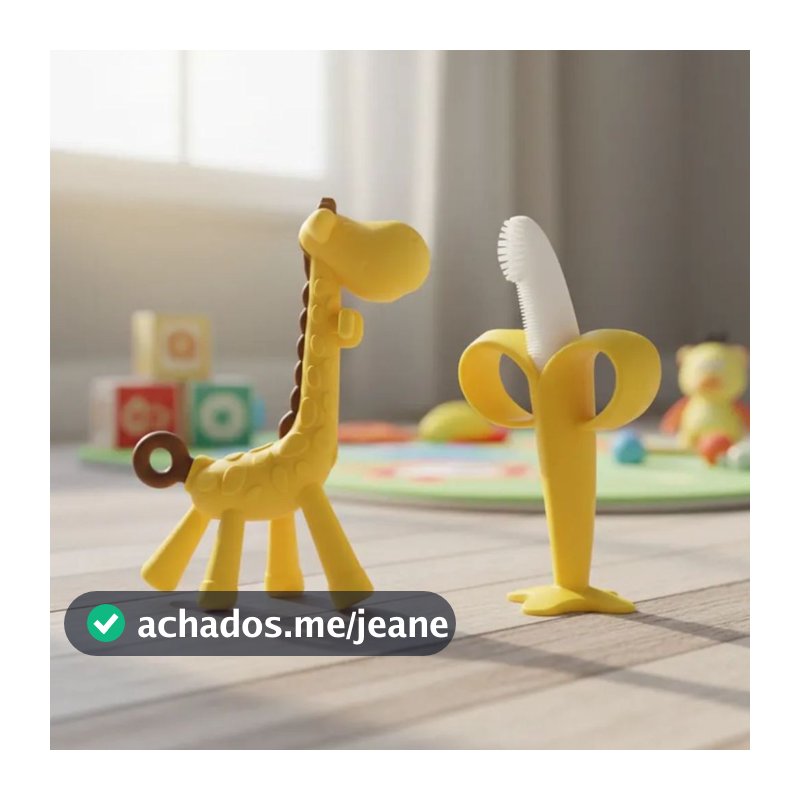 Mordedor Silicone Banana Escovinha Bebes Dentição Girafinha de Silicone Macio Baby Conjunto