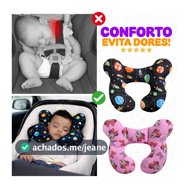 Almofada para Pescoço Bebe Conforto fofinha Apoio de Cabeça 100% Algodão